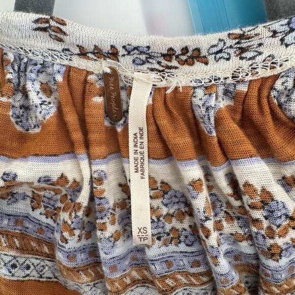 Free People High-Low Scoop Back Paisley-Print Top Boho Puff Sleeve Peasant XS - Picture 13 of 13